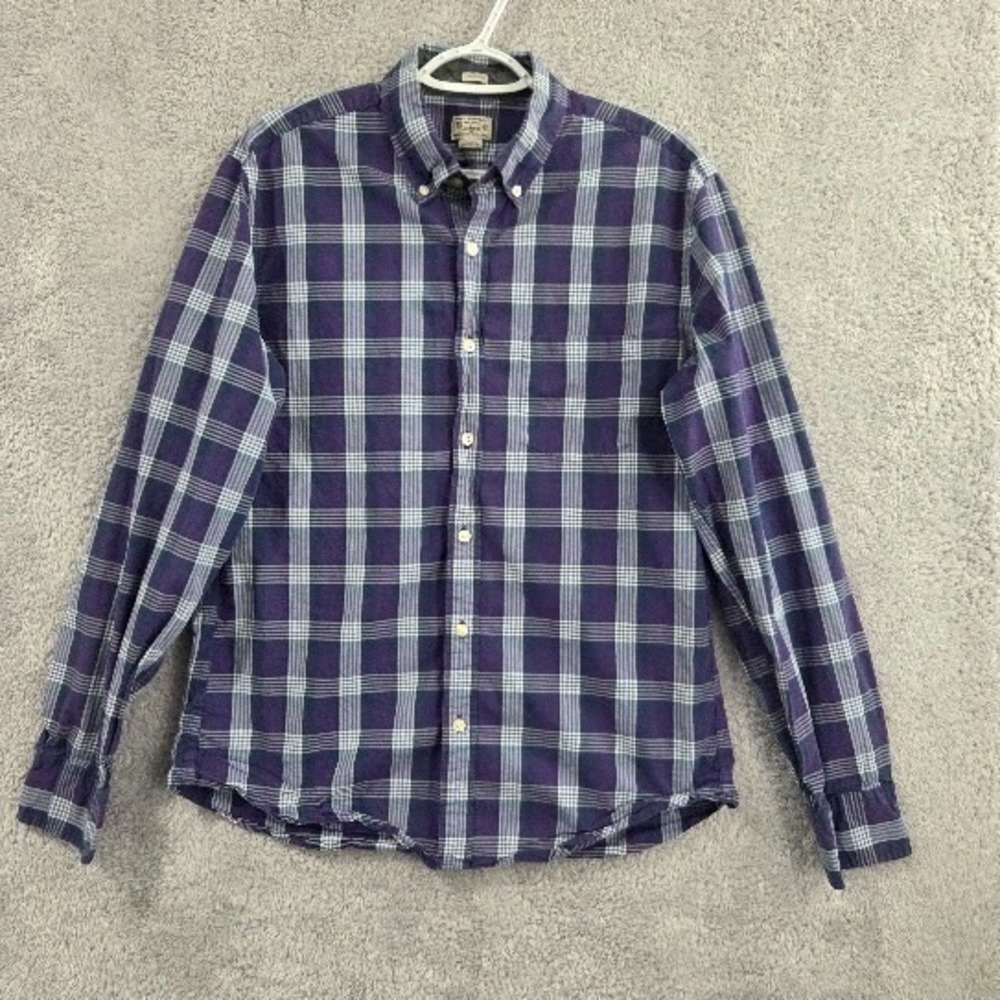 J.Crew Button‎ Down Shirt Men's Large Purple Blue Plaid Slim Fit Cotton Preppy